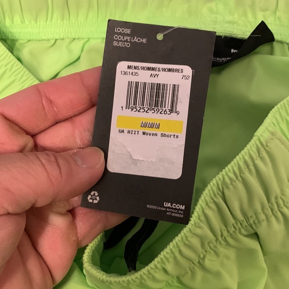 UA UNDER AMOUR MENS ATHLETIC SHORTS NEON GREEN. MEDIUM NWT - Picture 6 of 6